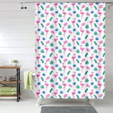 Rideau de douche flamant rose pastel, polyester imperméable, 90x180 cm (1/5)