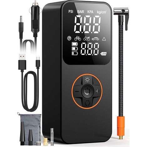 Kabelloser elektrischer Mini-Luftkompressor für Autoreifen, tragbar, 150 PSI, mit automatischer Abschaltung und LED-Anzeige, Schnellaufpumpfunktion, 6000-mAh-Akku, USB-C-Ladeanschluss, für Auto, Motor