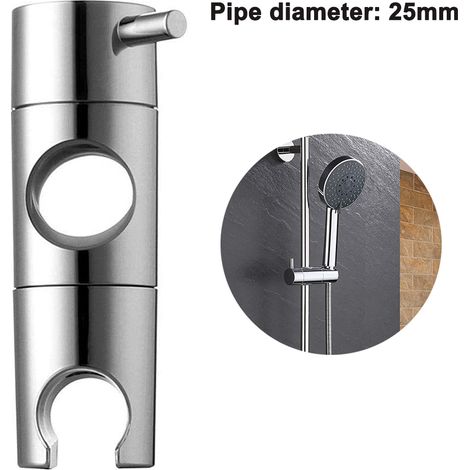 1 Support de douche, réglable, pivotant 360°, ABS chromé, barre ronde 19-25mm, salle de bain (1/5)