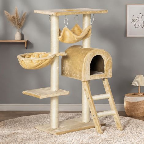 Arbre à chat beige en panneaux de particules 54 x 29,5 x 98 cm (1/5)