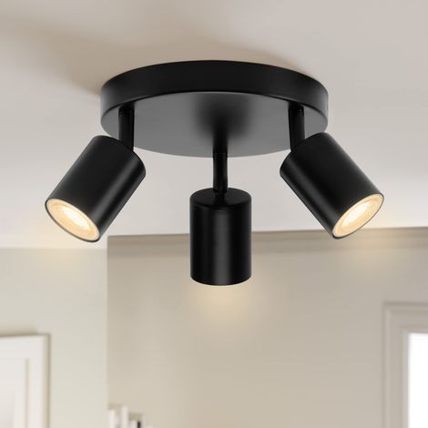 LED Plafonnier 3 Spots Ronde Orientables GU10, Pivotants, Éclairage de Plafond, Applique Murale Noir pour Cuisine Salon Chambre (Sans Ampoule) (1/5)