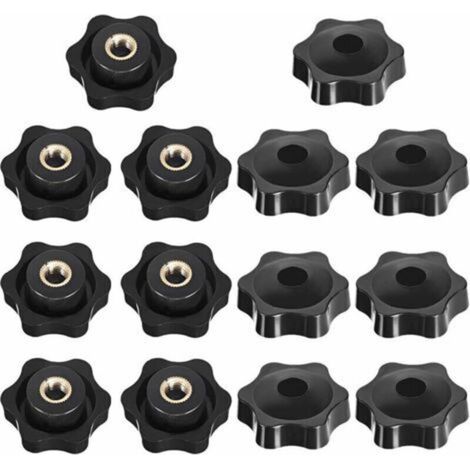 M8 Filetage Femelle de Serrage de Bouton, Étoile Tête Écrous De Serrage Bouton, Serrage Écrous Poignée Forme Étoile, Femelle Filetage En Plastique Noir, pour Machine-outil, 14 Pièces (1/4)