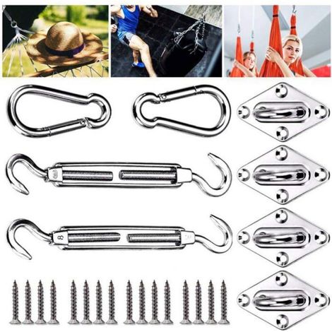 Kit de Fixation Voile d'Ombrage - Acier Inoxydable Marine - Pour Auvents Carrés et Triangulaires - 12 Pièces (1/4)