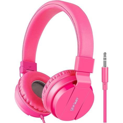 Kinderkopfhörer, faltbar und mit verstellbarem Kopfbügel, 3,5-mm-Klinkenstecker, kompatibel mit Mobiltelefonen und MP3/4-Playern (rosarot) (1/5)