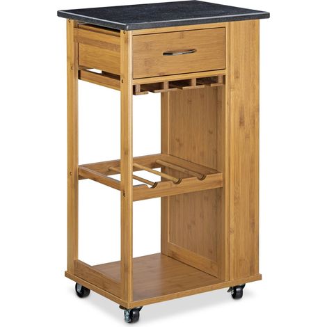 Desserte de cuisine chariot pratique style maison de campagne 80 x 40 x 90 cm en bambou naturel (1/5)