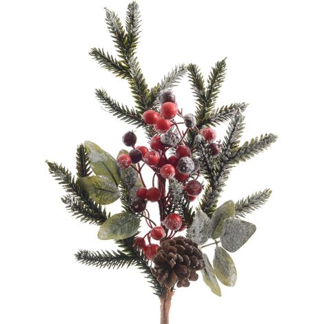 Ramo decorativo color verde innevato per decorazioni e composizioni di fiori h 38 cm