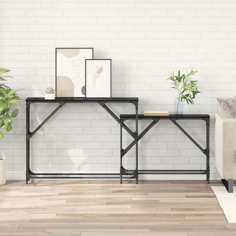 Lot de 2 tables consoles empilables en bois d’ingénierie, chêne noir, 100 x 28 x 75 cm - PANGIVO (1/5)