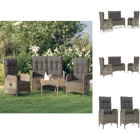 Gartenmöbel-Sets - Living 3-tlg. Garten-Essgruppe mit Kissen Grau Poly Rattan (1/5)
