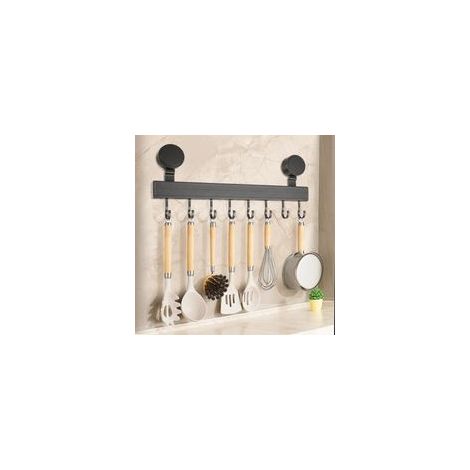 Barre de cuisine à ventouses sans perçage, avec 8 crochets, en aluminium, antirouille, idéale pour la cuisine, la salle de bain et la chambre. (1/5)