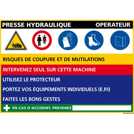 Panneau Fiche de Poste Presse Hydraulique (C1115) - Adhésif - 300 x 210 mm