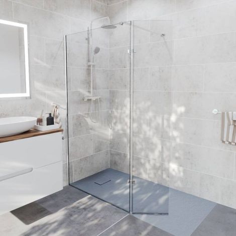 Paroi de douche italienne 100+40 x 185cm NEPTA verre 8 mm avec volet pivotant (1/5)