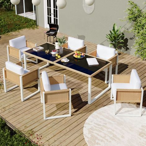 Ensemble table et chaises de jardin - 170x80x75 - 6 places - Plateau verre trempé - Housses tissu amovibles (1/5)