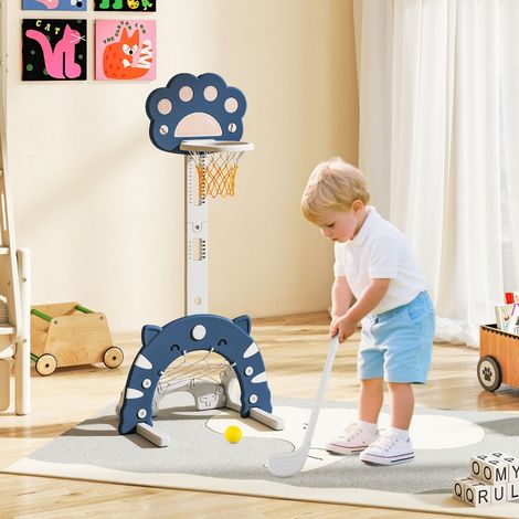 Panier de Basketball 3 en 1 pour Enfants Centre de Sports pour Tout-Petit avec Basketball Football & Golf Hauteur Ajustable Bleu (1/5)