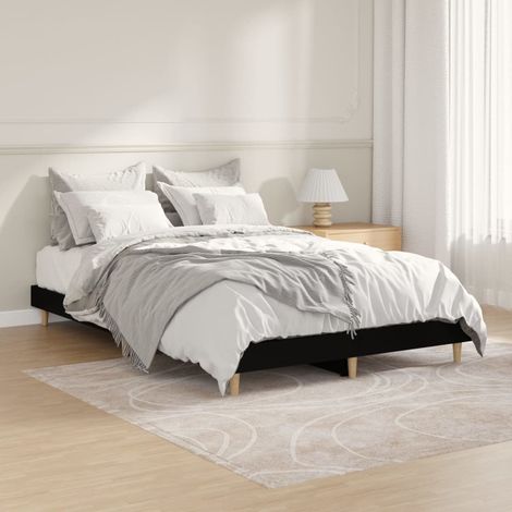 Lit double-120 x 190 cm, Cadre de lit, Lit adulte, Structure de lit noir 120x190 cm bois d'ingénierie PDKEI12134 (1/5)