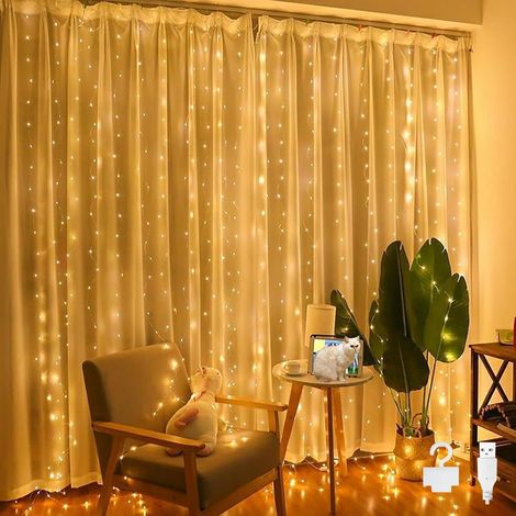 Tenda luminosa per interni ed esterni, 3x3 m, 300 LED, impermeabile, con ganci, per San Valentino (bianco [classe energetica E]