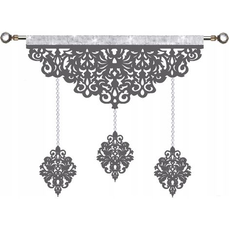 Tenda moderna EKRAN, traforata, con ghirlanda di cristalli GLAMUR, grigia, 90 cm
