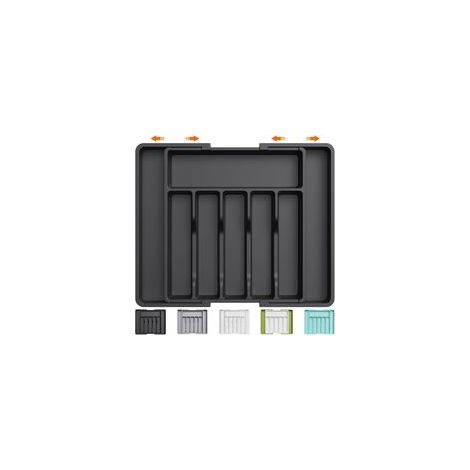 - Range Couverts, Plateau d'Ustensiles Extensible pour Tiroir, Organisateur de Tiroir Réglable pour la Cuisine, Rangement Compact en Plastique pour contenir des Cuillères, Fourchettes, Noir (1/5)