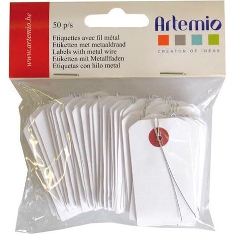 Mini étiquettes blanches avec fil métallique 3 x 5,5 cm