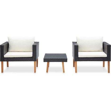 Set Divani da Giardino 3 pz Salotto da Giardino con Cuscini in Polyrattan Nero (1/5)