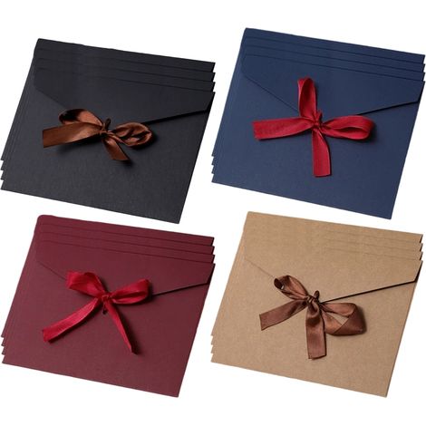 16 enveloppes à nœud exquises - Ces élégantes enveloppes à nœud sont des enveloppes cadeaux vintage en papier kraft avec des rubans colorés, parfaites pour la fête des mères, Thanksgiving, la Saint-V (1/5)