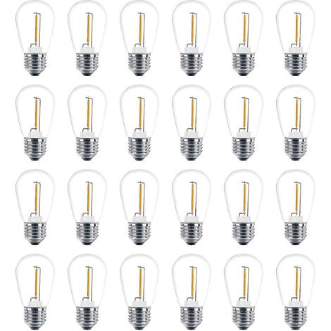 Lot de 24 ampoules LED S14 de rechange 3V, incassables, pour guirlandes lumineuses solaires d'extérieur, blanc chaud : (1/4)
