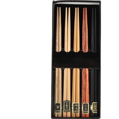 Lot Naturel 5 Paires Baguettes Bois Peint Multicolore Réutilisables Cadeau Boîte (1/5)