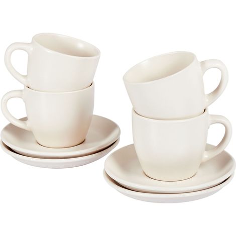 Set of 4 Cups with Saucers CARAWAY Stoneware Off-White
