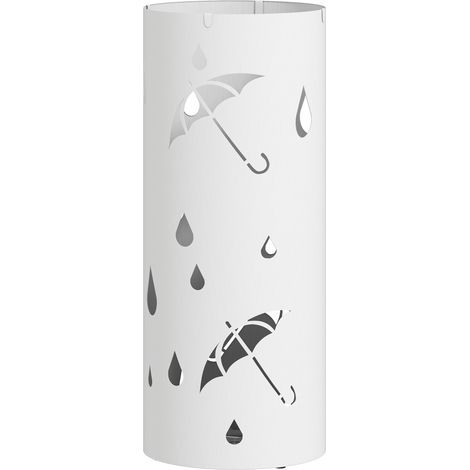 Zylindrischer Regenschirmständer mit abnehmbarem Tropfschale und 4 Haken, Ø 17 x 41 cm, weiß (1/4)