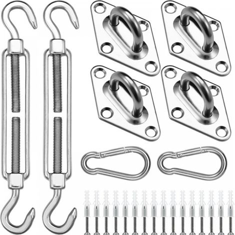Kit de Fixation pour Voile d'ombrage, 304 Kit de matériel de Pare, pour Carré Voile d'ombrage,Toile d'ombrage Triangulaire,