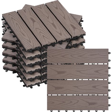 WOLTU Piastrelle per Pavimenti da Esterno in WPC 11 Pannelli /1 m² 30 x 30 cm Marrone (1/5)