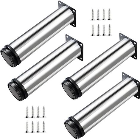 4X Pieds de Meubles, Réglables Pied Pieds de Meubles - Chrome Métal - Hauteur Réglable (Total: 250mm) (1/4)
