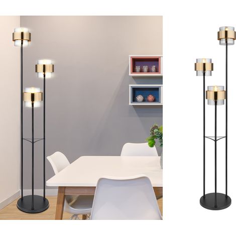 LED Stehleuchte 3-flammig mit Rauchglas und Messingringen, Ø43cm (1/5)