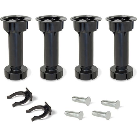 Emuca Pied réglable avec base pré-assemblée pour meuble, réglable 98 - 115 mm, Plastique, Noir, 4 ut. - talla
