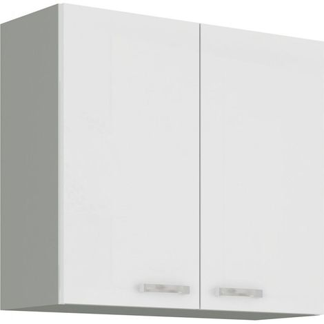 Küche Hängeschrank 80 Bianca Weiß Hochglanz + Grau Küchenzeile Küchenblock (1/4)