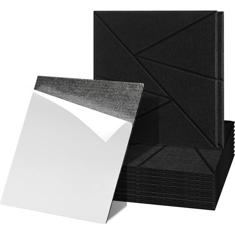 Randaco 12 pièces Panneaux acoustiques Triangle carré Auto-Adhésif Haute Densité de Polyester Noir (1/5)