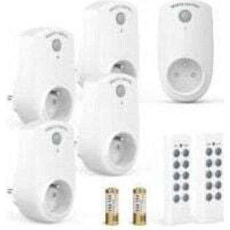 5er-Pack programmierbare Steckdosen, kabellose Fernbedienungssteckdose mit 2 Fernbedienungen, 2 Batterien im Lieferumfang enthalten, 30 m Steuerdistanz im offenen Bereich, Ein-/Aus-Funktion (1/4)