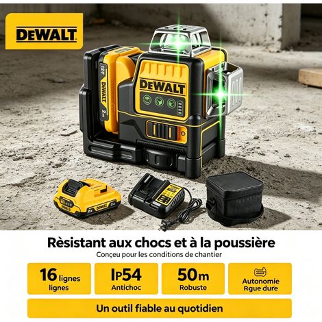 Niveau laser vert Dewalt DW089LG 16 lignes 12V, auto-nivellement, portée 50m pour rénovation maison (1/5)