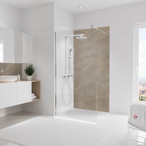 Schulte panneau mural 100x210 cm, revêtement pour douche et salle de bains, placement facile, DécoDesign DÉCOR, pierre taupe-sablé (1/5)