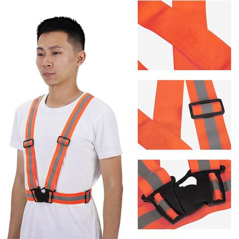 Gilet de sécurité réfléchissant orange, bande élastique ajustable pour course à pied, cyclisme et jogging, sangle haute visibilité. (1/5)
