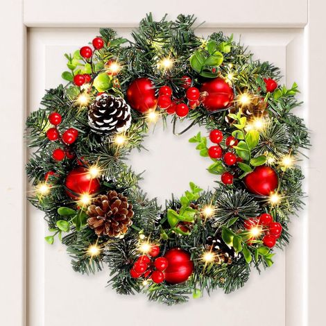 Guirlande De Noël - Couronne De Porte Avec Lumières Led - 30 Cm - Pour Décoration Intérieure Et Extérieure - 1 Pièce (1/5)