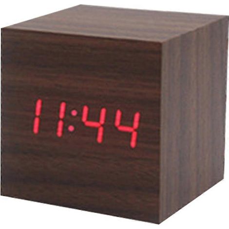 Réveil LED en forme de cube en bois activé par le son, objet décoratif, adapté à la maison, à la chambre et au dortoir. (1/5)