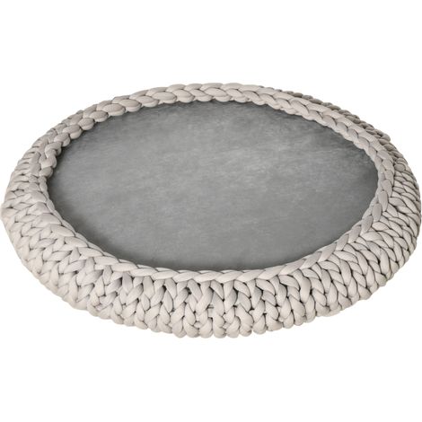 Panier pour chiens et chats rond avec bords sureleves et coussin effet velours 93x15 cm Gris