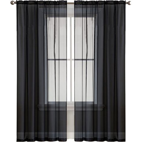 Voilages Transparents pour Salon et Chambre - 2 Panneaux Semi-Voile Noir avec Poche à Barre - 39x98 pouces/100x250 cm (1/5)