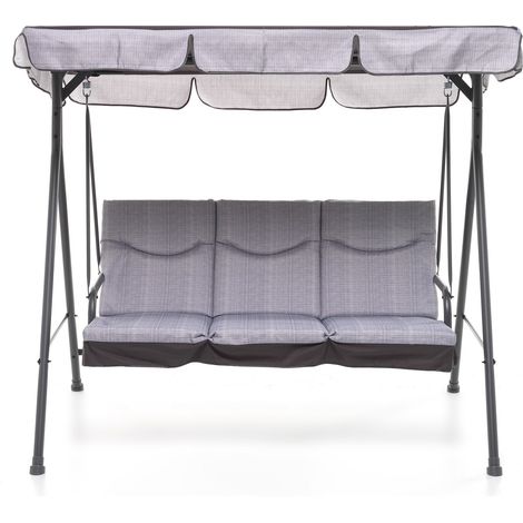 Dondolo 3 Posti da Giardino 184x120x160 cm in Ferro e Poliestere Madagascar Antracite e Grigio