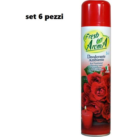 TrAdE Shop Traesio - Set 6 Pz Deodorante Per Ambiente Spray Profumo Casa Fresco 300 Ml Rose Rosse -