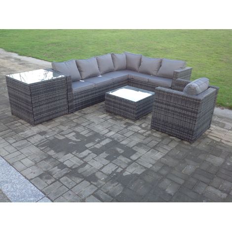 Fimous Rattan Corner Sofa Set Garden Furniture With Chair Coffee Table And Side Table (1/4)