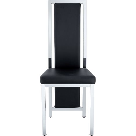 Set di 4 sedie da pranzo moderne in PU nero con struttura metallica argentata, 109 cm (1/5)