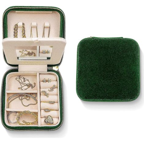 Boîte à bijoux de voyage en velours peluche  Organisateur de bijoux de voyage  Petite boîte à bijoux pour femme (1/4)