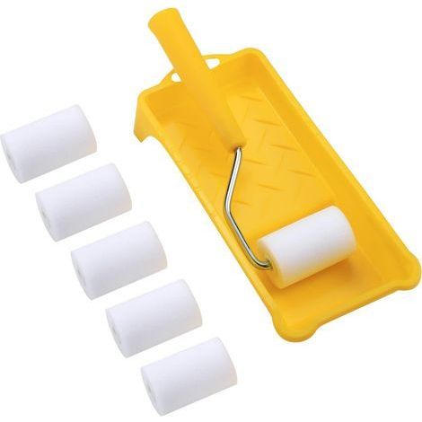Foam paint roller, mini paint roller kit, with 6 high-density foam roller replacements, paint tray and roller handle, small sponge paint roller for patching and smoothing finishes. (1/4)
