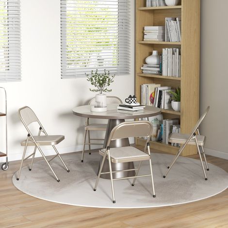 Set mit 4 Klappstühlen, tragbare Esszimmerstühle, Stahlgestell, Maße 45 cm (B) x 46 cm (T) x 78 cm (H), beige
